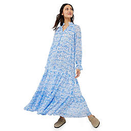 A Pea in the Pod® Floral Crinkle Chiffon Tiered Maxi Maternity Dress in Blue/White