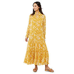A Pea in the Pod® Medium/Large Floral Crinkle Chiffon Maxi Maternity Dress in Yellow
