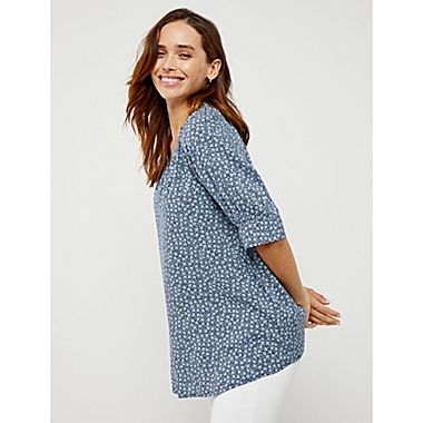 A Pea in the Pod&reg; Small Floral Printed Peasant Maternity Top in Navy. View a larger version of this product image.