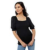 A Pea in the Pod&reg; Smocked Puff Sleeve Maternity Top in Black