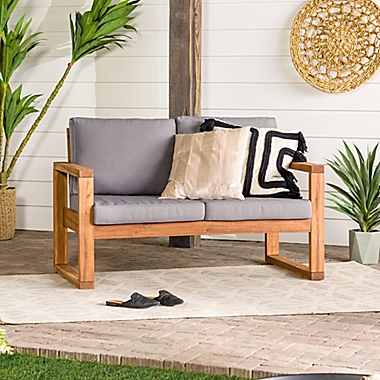 Forest Gate Otto Acacia Wood Patio Loveseat with Cushions in Brown. View a larger version of this product image.