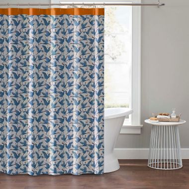 The Novogratz 72-Inch x 72-Inch Family Of Cranes Shower Curtain in Blue ...
