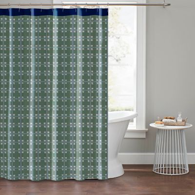 Checkered Shower Curtain Blue and White Plaid Print for Bathroom 