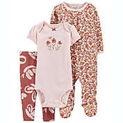 carter&#39;s&reg; 3-Piece Floral Bodysuit, Pant and Sleep &amp; Play Footie Set in Pink