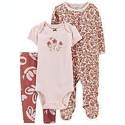 carter's® 3-Piece Floral Bodysuit, Pant and Sleep & Play Footie Set in Pink