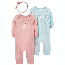 carter's® 3-Piece Koala Jumpsuits and Headwrap Set in Pink/Mint