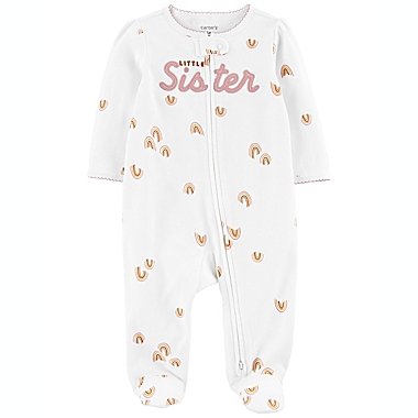 carter&#39;s&reg; Size 6M &quot;Little Sister&quot; Zip-Up Sleep &amp; Play Footie in White. View a larger version of this product image.