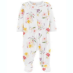 carter's® Size 9M Floral 2-Way Zip Cotton Sleep & Play in White