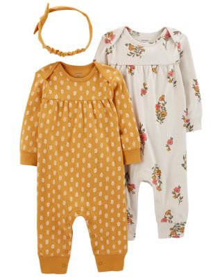 carter&#39;s&reg; 3-Piece Jumpsuit and Headwrap Set in Gold