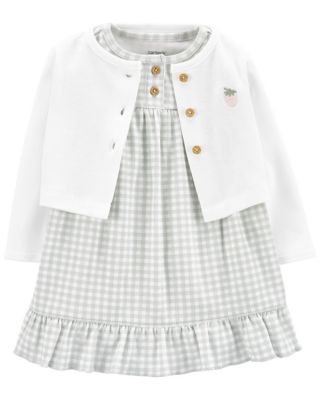 carter&#39;s&reg; Size 6M 2-Piece Gingham Bodysuit Dress and Cardigan Set in Green
