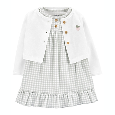 carter&#39;s&reg; Size 12M 2-Piece Gingham Bodysuit Dress and Cardigan Set in Green. View a larger version of this product image.