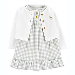 carter's® 2-Piece Gingham Bodysuit Dress and Cardigan Set in Green