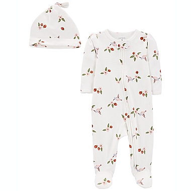 carter&#39;s&reg; Size 6M 2-Piece Hummingbird Sleep &amp; Play and Cap Set in White. View a larger version of this product image.