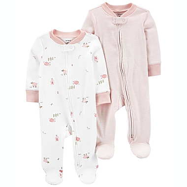 carter&#39;s&reg; Size 9M 2-Pack Sheep/Stripes Zip-Up Sleep &amp; Plays in White. View a larger version of this product image.