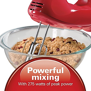 Hamilton Beach&reg; Ensemble Hand Mixer with Snap-On Closure in Red. View a larger version of this product image.
