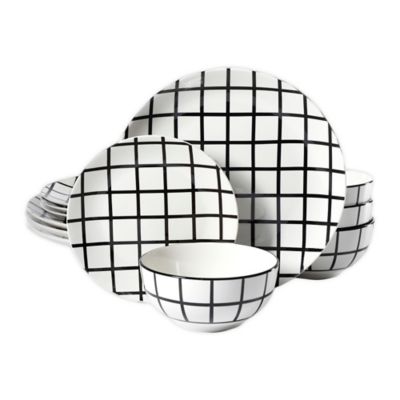 Simply Essential&trade; Coupe 12-Piece Dinnerware Set in Black Check