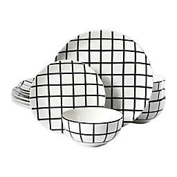 Simply Essential™ Coupe 12-Piece Dinnerware Set in Black Check