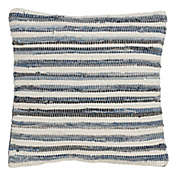 Saro Lifestyle Striped Chindi 18-Inch Square Decorative Down Pillow in Denim