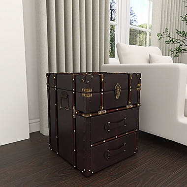 Ridge Roade D&eacute;cor Uma Rectangular Leather and Wood Trunk Side Table. View a larger version of this product image.