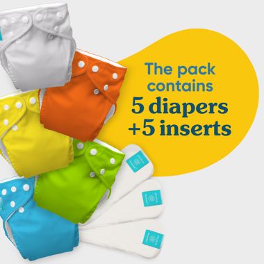 Charlie Banana One Size 5-Count Reusable Cloth Diapers and 5 Inserts in Tango Mango. View a larger version of this product image.