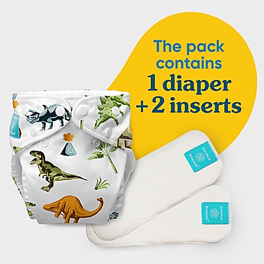 Charlie Banana One Size Reusable Cloth Diaper with 2 Inserts in Dinosaurs. View a larger version of this product image.