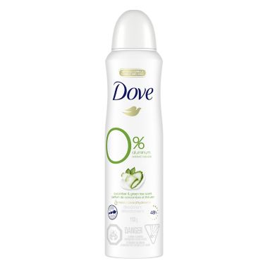 Dove 4 oz. 0% Aluminum Deodorant Spray in Cucumber &amp; Green Tea. View a larger version of this product image.