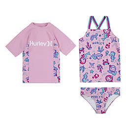 Hurley® 3-Piece Mermaid Swimsuit Set in Pink