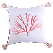 Levtex Home Embroidered Coral Tassel Square Throw Pillow in White