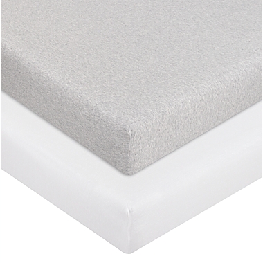 mighty goods&trade; 2-Pack Fitted Cotton Bassinet Sheets in Grey/White. View a larger version of this product image.