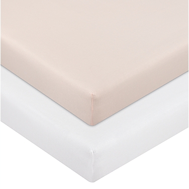 mighty goods&trade; 2-Pack Fitted Cotton Crib Sheets in Pink/White. View a larger version of this product image.
