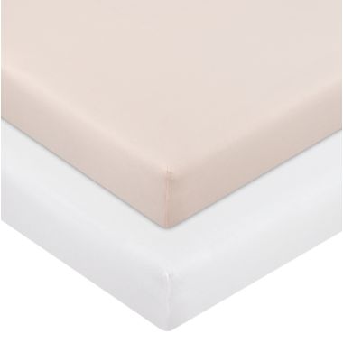 mighty goods&trade; 2-Pack Fitted Cotton Crib Sheets in Pink/White. View a larger version of this product image.