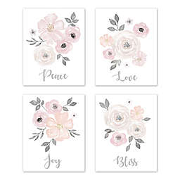 Sweet Jojo Designs® Watercolor Floral 4-Piece Wall Art Set in Pink/Grey