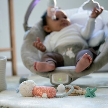 Ingenuity&trade; Twinkle Tails Bouncer in Grey. View a larger version of this product image.