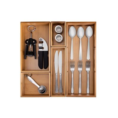 Bamboo Cutlery Silverware Flatware Utensil Tray Drawer Kitchen Organizer Storage 