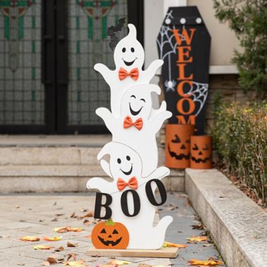 Wooden Halloween Porch Sign 2022 Glitzhome 37 5 Inch Wooden Stacked Ghost Halloween Porch Decoration Bed Bath Beyond