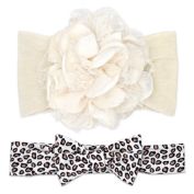 Khristie&reg; Size 0-36M 2-Pack Vintage Satin Lace Flower and Leopard Headbands