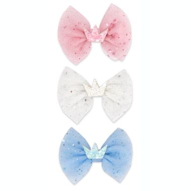 Khristie&reg; 3-Pack Tulle Bow and Crown Hair Clips. View a larger version of this product image.