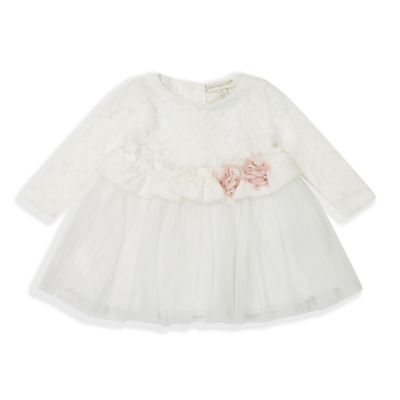 Clasix Beginnings&trade; Lace Netting Long Sleeve Dress in Ivory