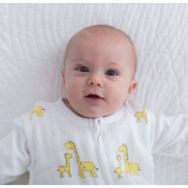 SwaddleDesigns&reg; zzZipMe&reg; Size 6-12M Giraffes Muslin Sleep Sack in Yellow. View a larger version of this product image.