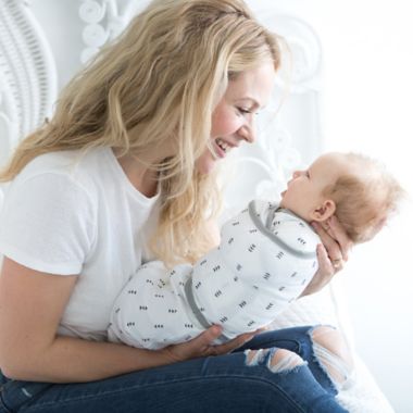 Swaddle Designs Size 0-3M Stripes Arms Up Half-Length Sleeves Omni Swaddle Sack in Grey. View a larger version of this product image.