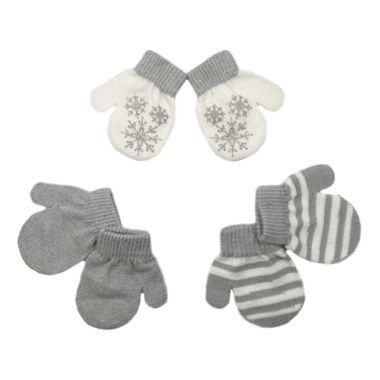 NYGB&trade; Size 12-24M 3-Pack Snowflake Mittens in Grey. View a larger version of this product image.