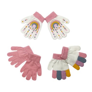 NYGB&trade; Size 2T- 4T 3-Pack Rainbow Hearts Gloves in Ivory. View a larger version of this product image.