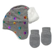 Addie &amp; Tate Infant 2-Piece Metallic Plush Trapper Hat and Mitten Set in Grey