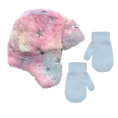 Addie &amp; Tate 2-Piece Metallic Plush Trapper Hat and Mitten Set