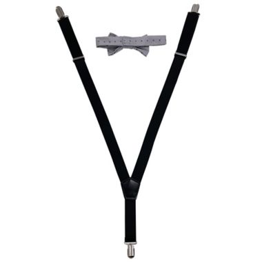 Rising Star&trade; Size Infant/Toddler 2-Piece Polka Dot Suspender Set in Grey/Navy. View a larger version of this product image.