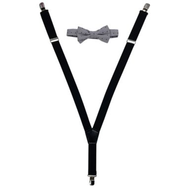 Rising Star&trade; Size Infant/Toddler 2-Piece Polka Dot Suspender Set in Grey/Navy. View a larger version of this product image.