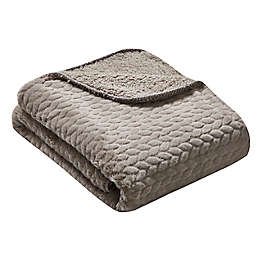 Thesis 50-Inch x 60-Inch Etched Faux Fur Berber Throw Blanket in Taupe