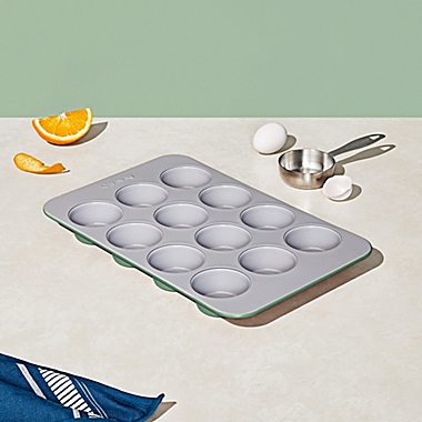 Caraway&reg; Ceramic Nonstick 12-Cup Muffin Pan in Sage. View a larger version of this product image.