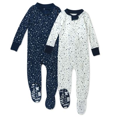 Honest&reg; 2-Pack Stars Organic Cotton Snug-Fit Footed Pajamas in Navy/White