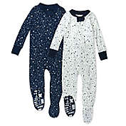 Honest&reg; 2-Pack Stars Organic Cotton Snug-Fit Footed Pajamas in Navy/White